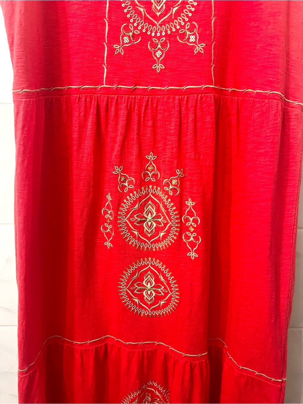 Sleeveless Red Embroidered Maxi Dress - Picture 4 of 9